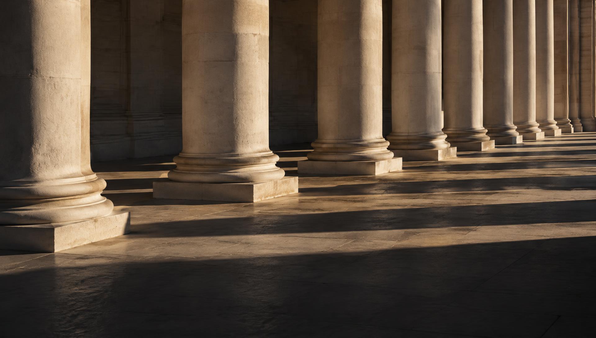 Limestone colonnade in raking light and shadow