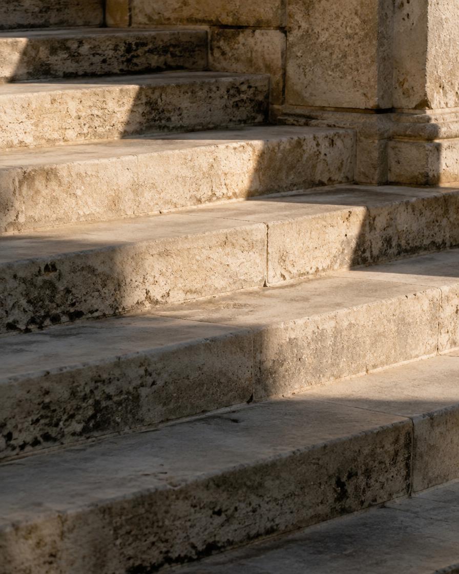 Limestone steps in late afternoon shadow
